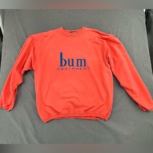 Vintage 90s Men’s Orange B.U.M Equipment Crewneck Sweatshirt Distressed XL